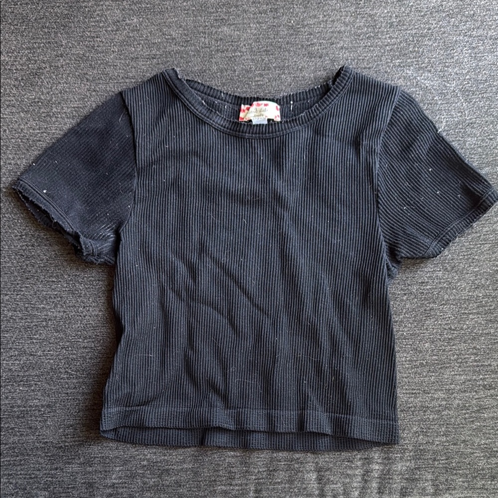 Black Ribbed Short Sleeve Top